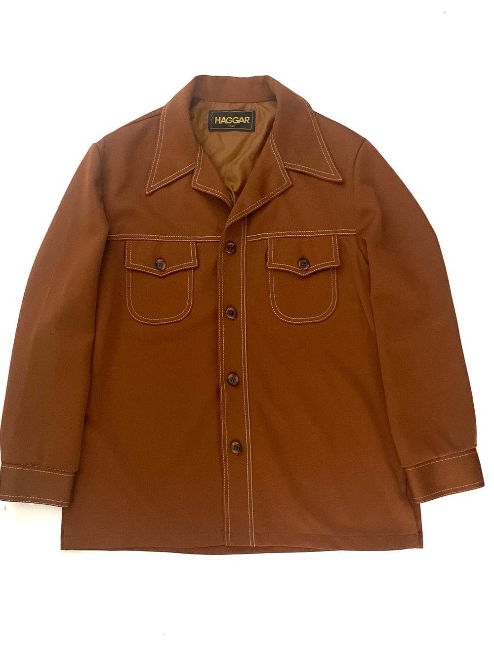 VTG Haggar Rust Brown Contrast Stitch Leisure Jacket, Lightweight Western Casual